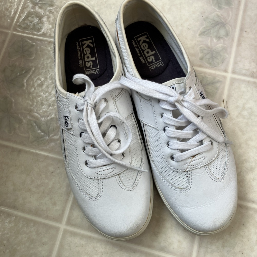 Keds Womens Courty Ortholite Leather Lace‎ Up Casual Athletic Sneaker White Sz 9